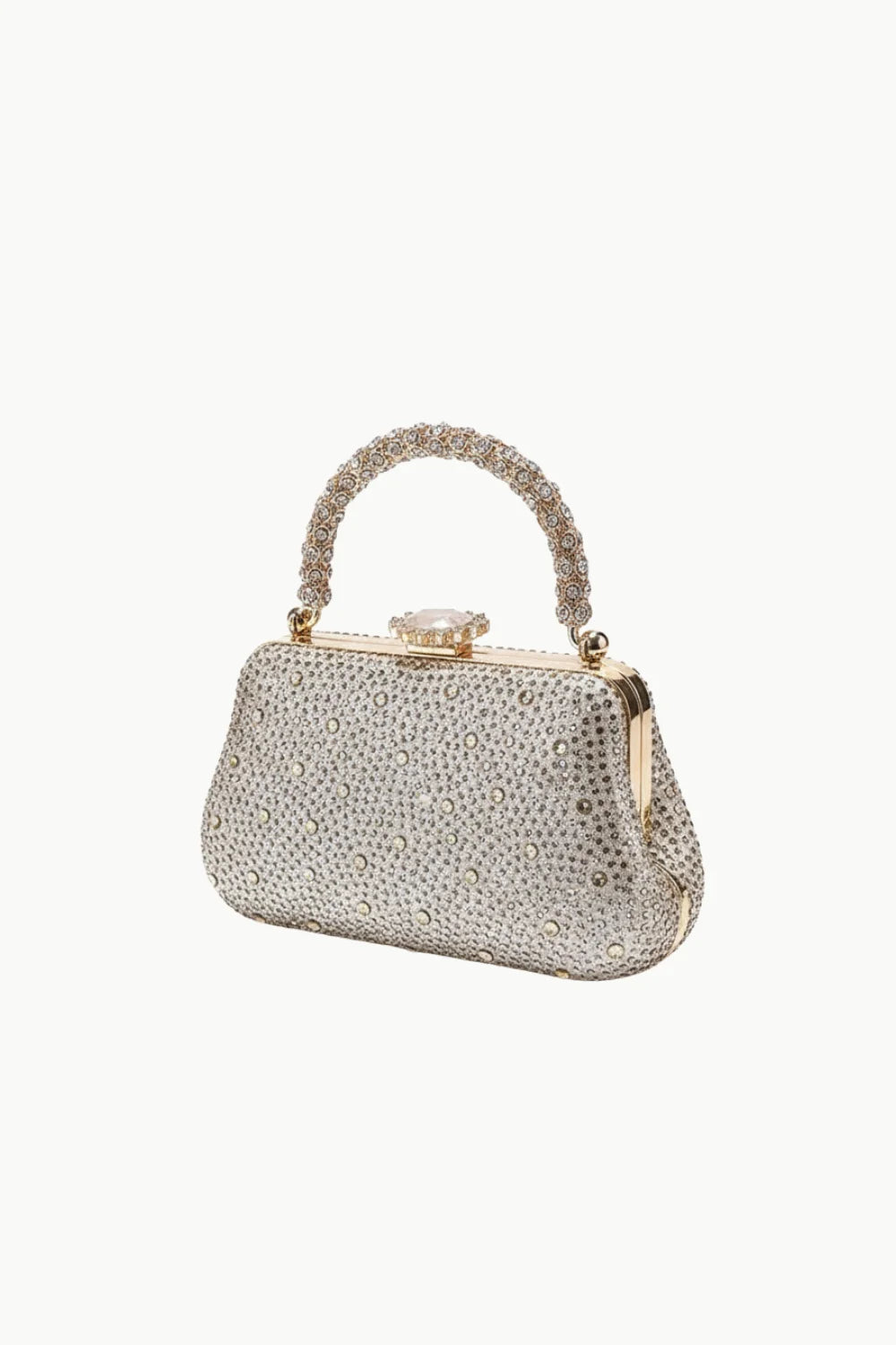 Vintage beaded evening purse with rhinestones, top handle, and crystal clasp