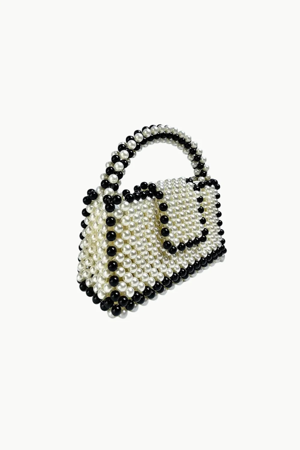 Vintage black beaded purse with pearl beads and black and white design