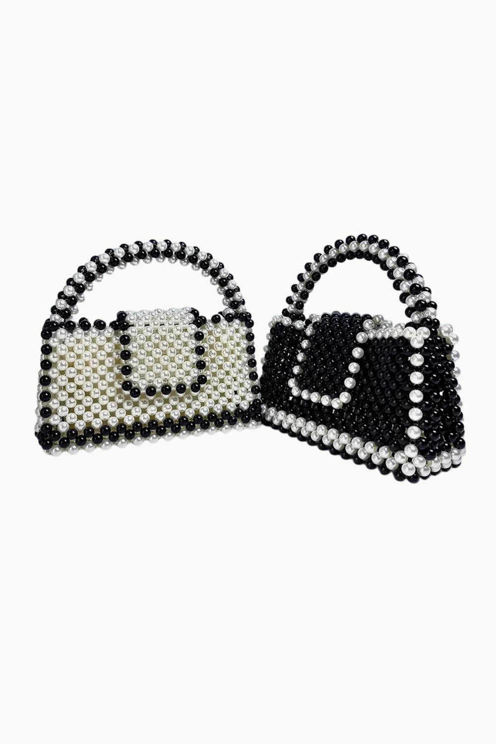 Vintage black beaded purse with two beaded handbags, one white with black accents