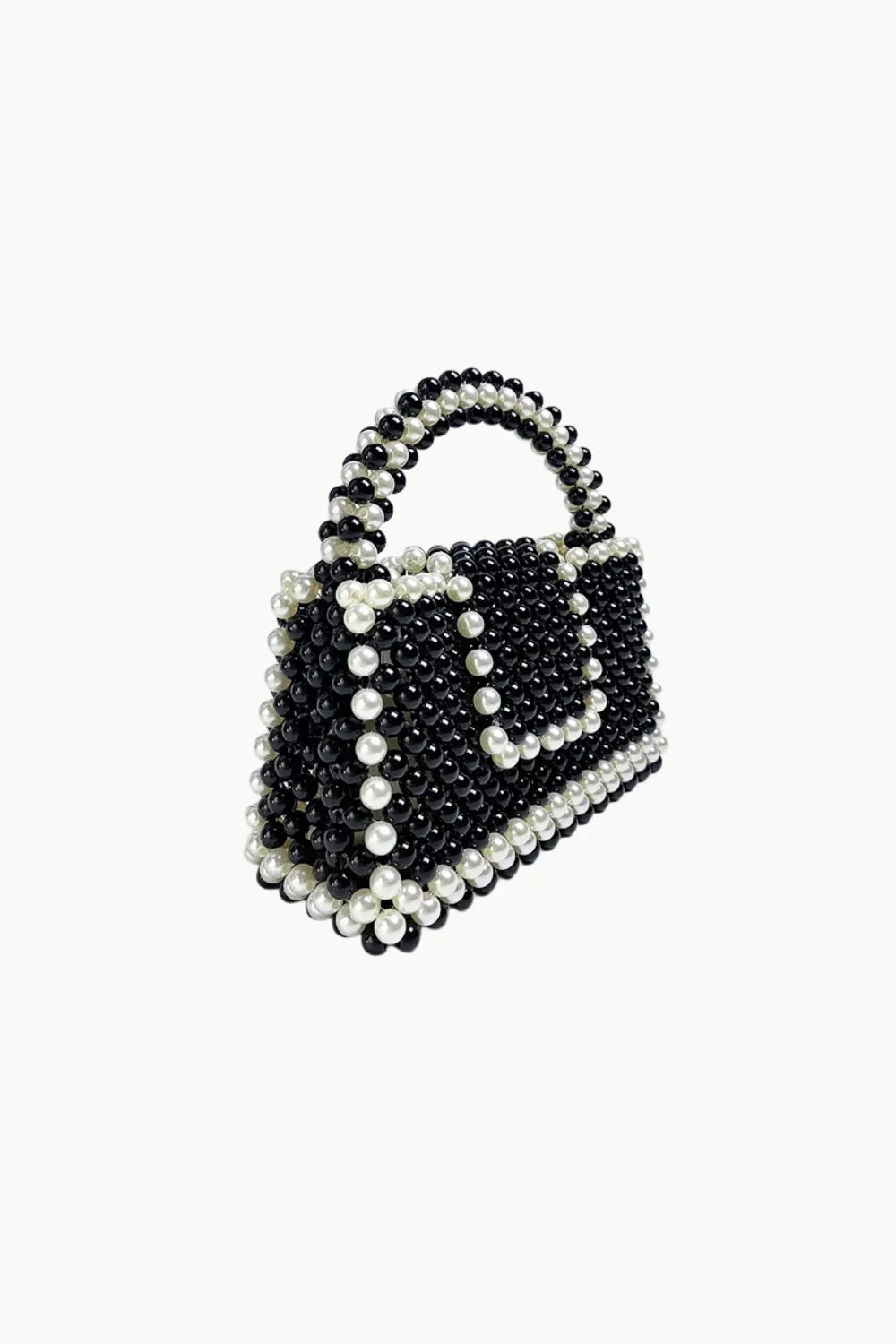 Vintage black beaded purse with top handle, black beaded handbag for elegant style