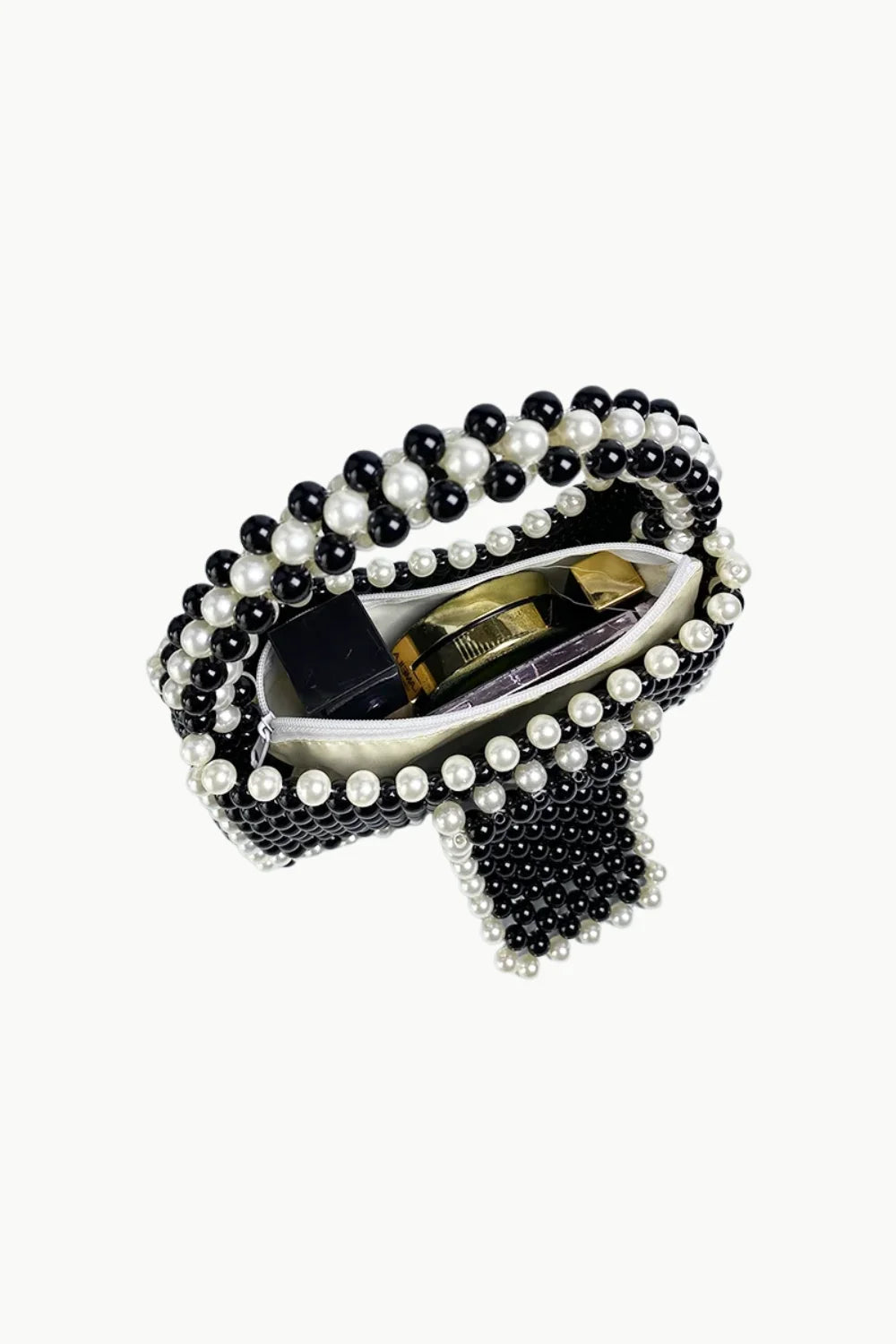 Vintage Black Beaded Purse featuring a black beaded design with zipper closure