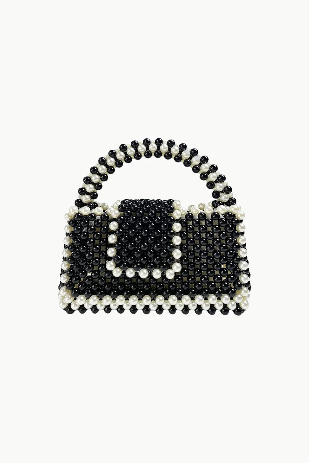 Vintage black beaded purse with top handle, stylish black beaded mini handbag