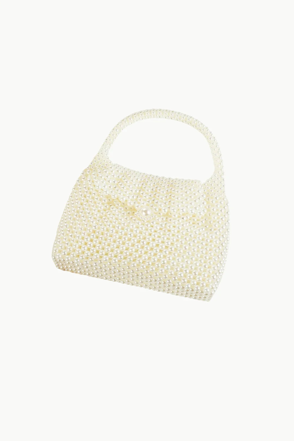 Off-white vintage pearl bag with beaded design and rounded handle for elegant style