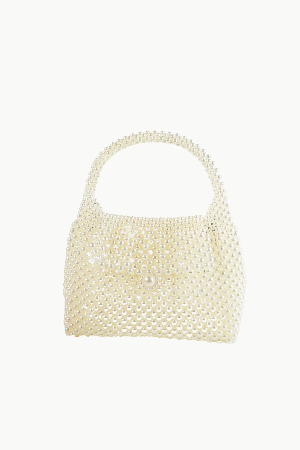 Vintage pearl bag with white pearl beads and a top handle for elegant style