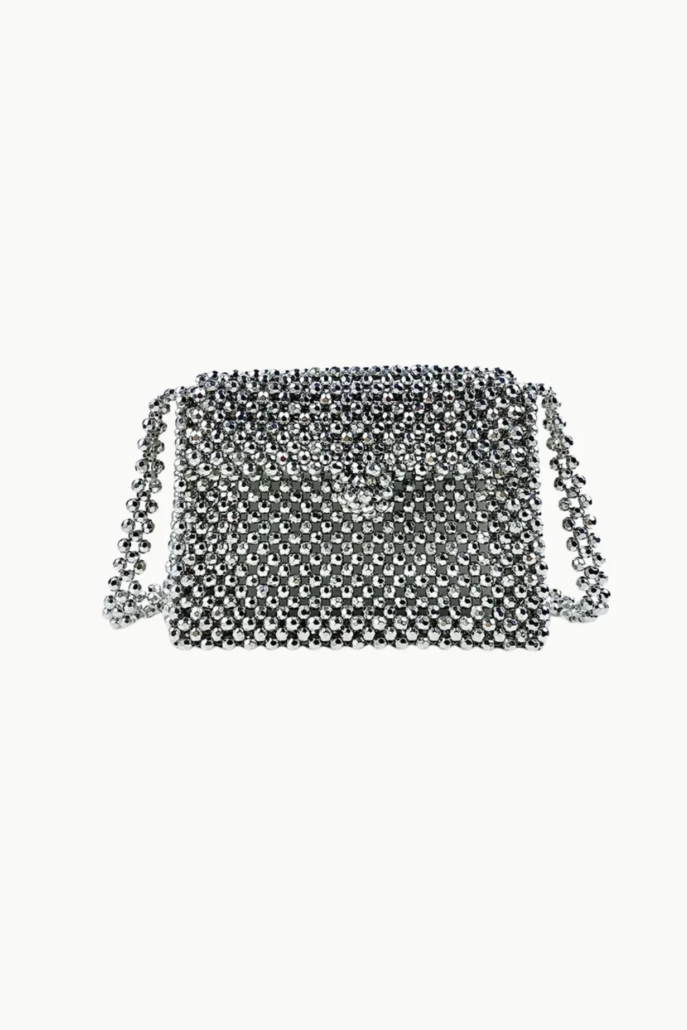 Vintage silver beaded bag with sparkling silver beaded rectangular clutch and matching chain strap