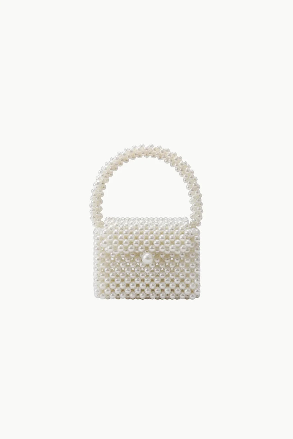 Vintage white beaded purse featuring a mini design with a top handle