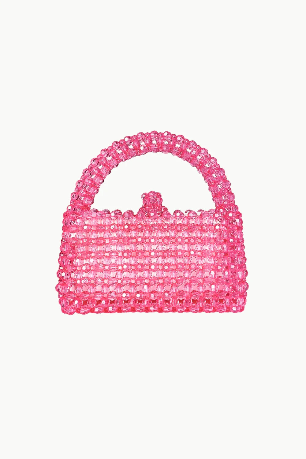 Vibrant pink beaded handbag with structured top handle for white beaded purse style