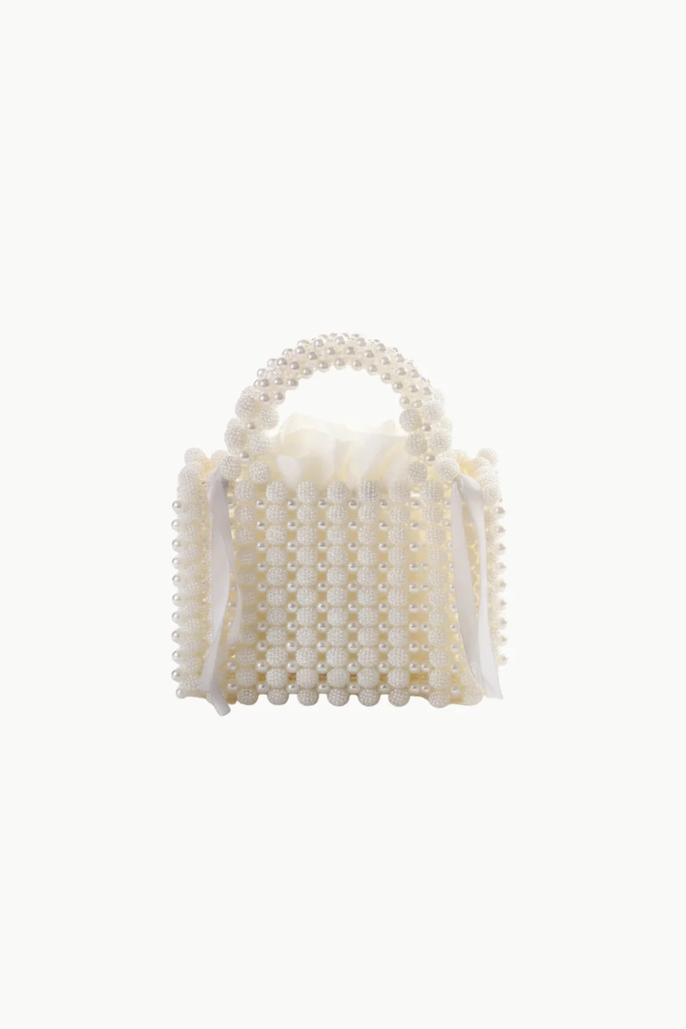 White pearl beaded bag with top handle, stylish beaded bag for elegant occasions