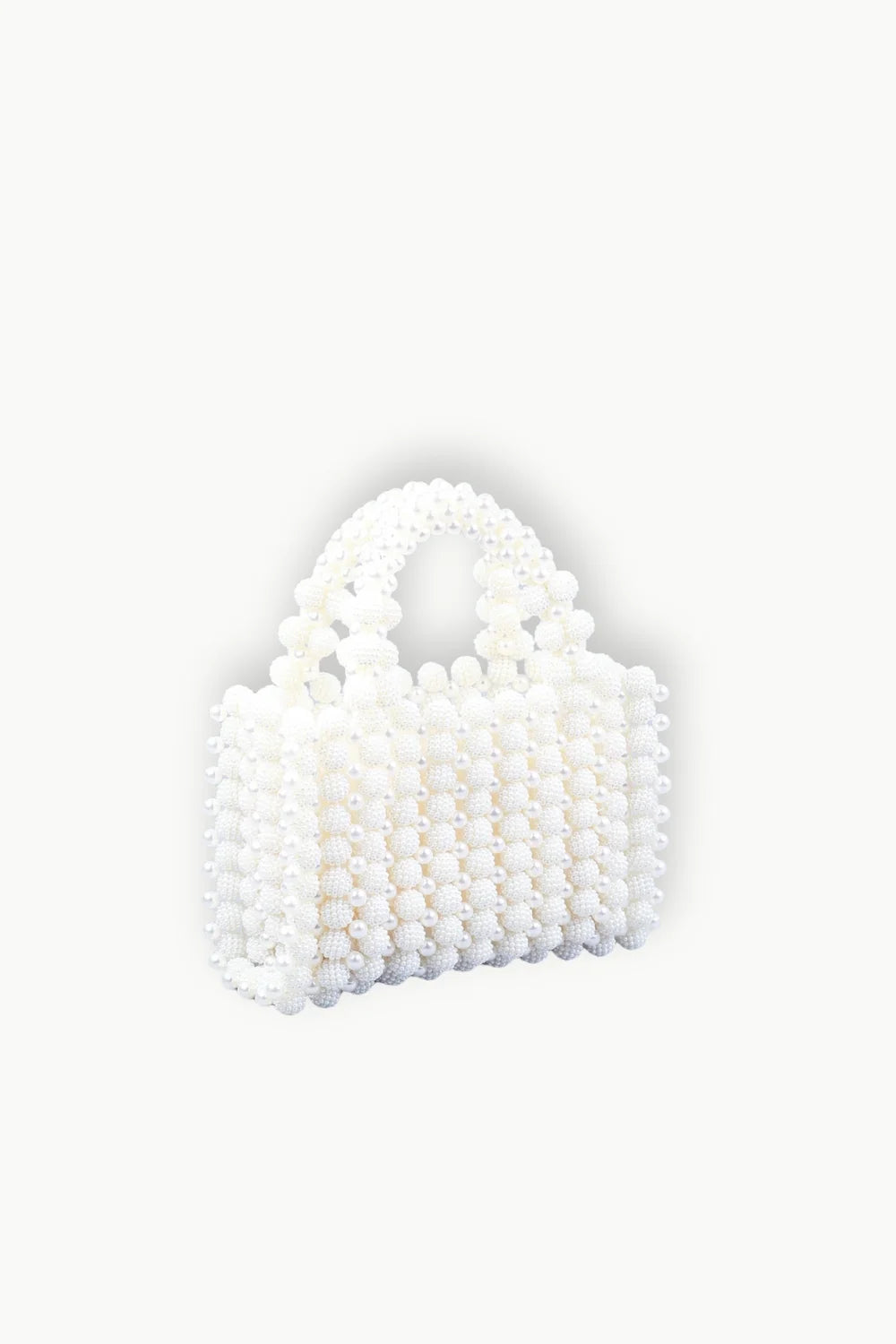 White beaded handbag with top handles, stylish women’s beaded bag for women
