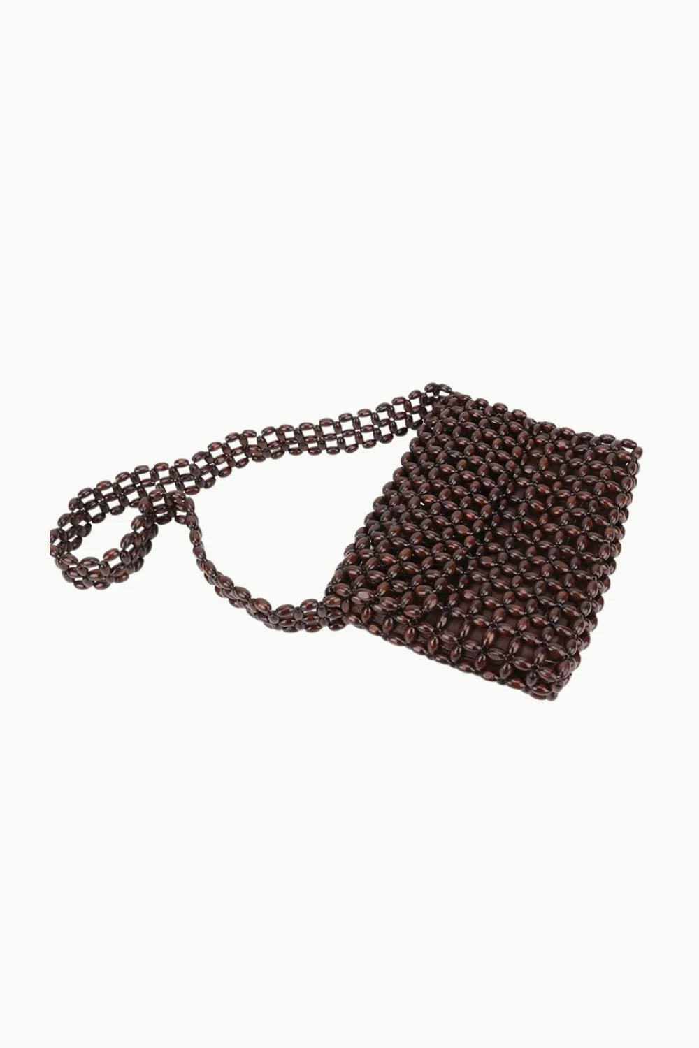 Brown beaded shoulder bag with long strap, perfect wood messenger bag accessory