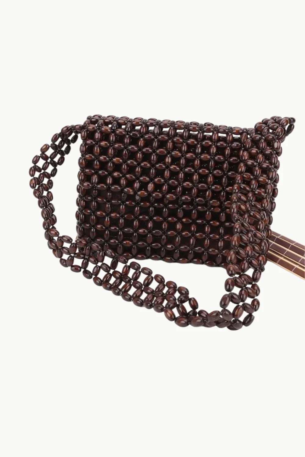Dark brown beaded shoulder bag for Wood Messenger Bag, stylish messenger bag accessory