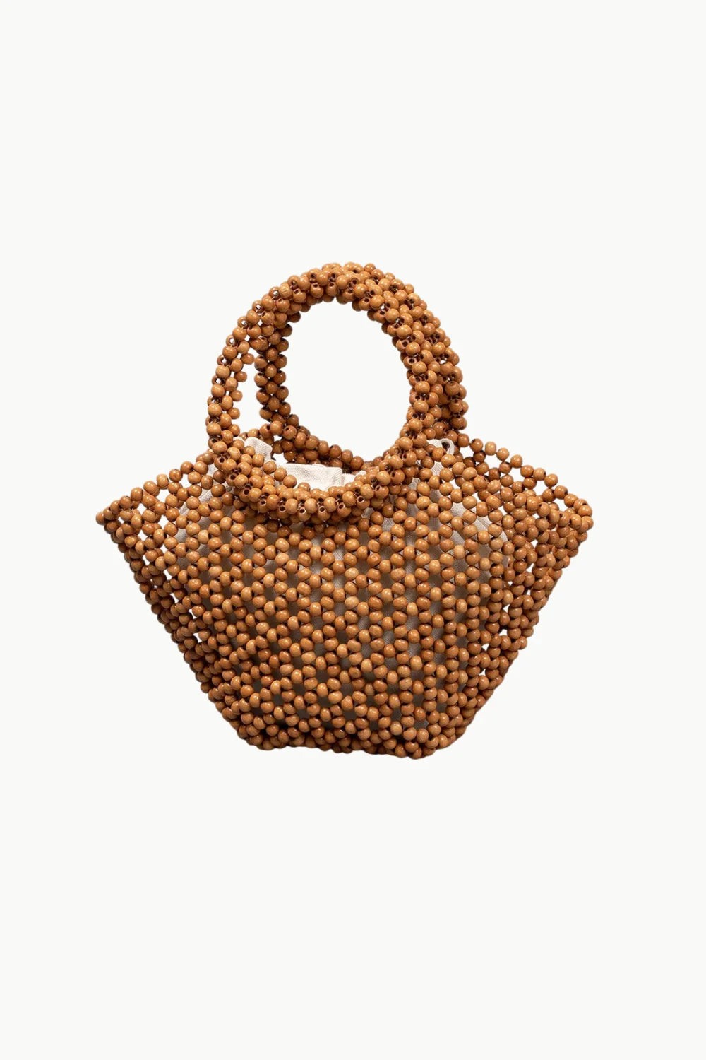 Brown wooden bead handbag with top handles, stylish wooden bead bead handbag for women