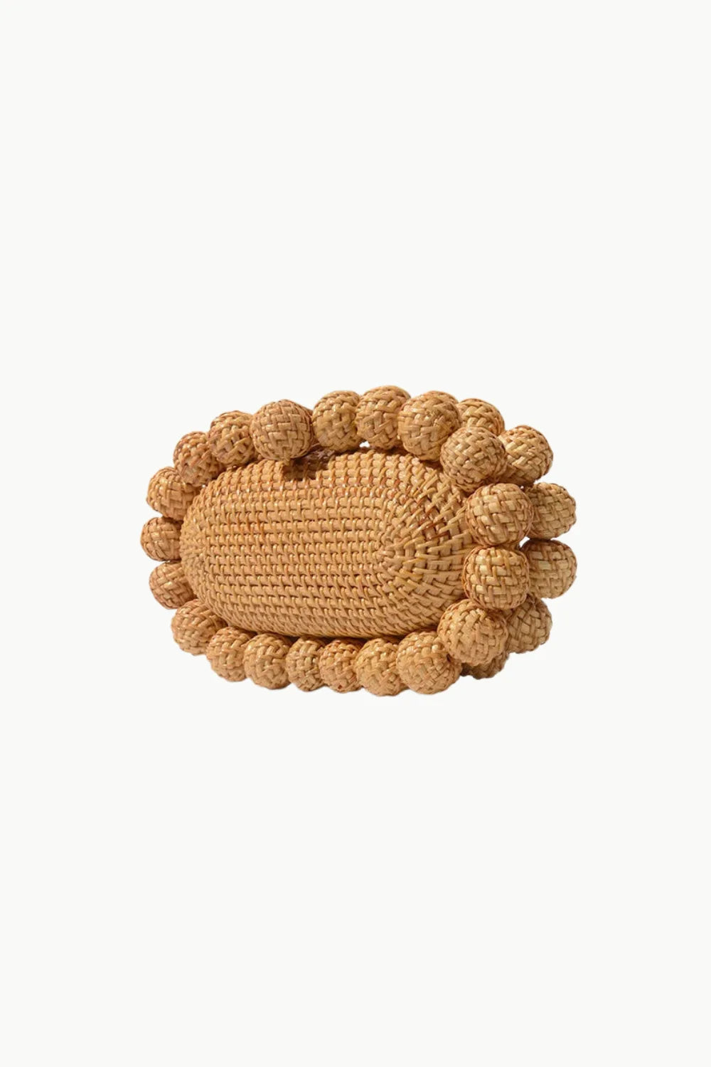 Oval woven straw handbag with spherical wooden beaded embellishments for Wooden Beaded Purse