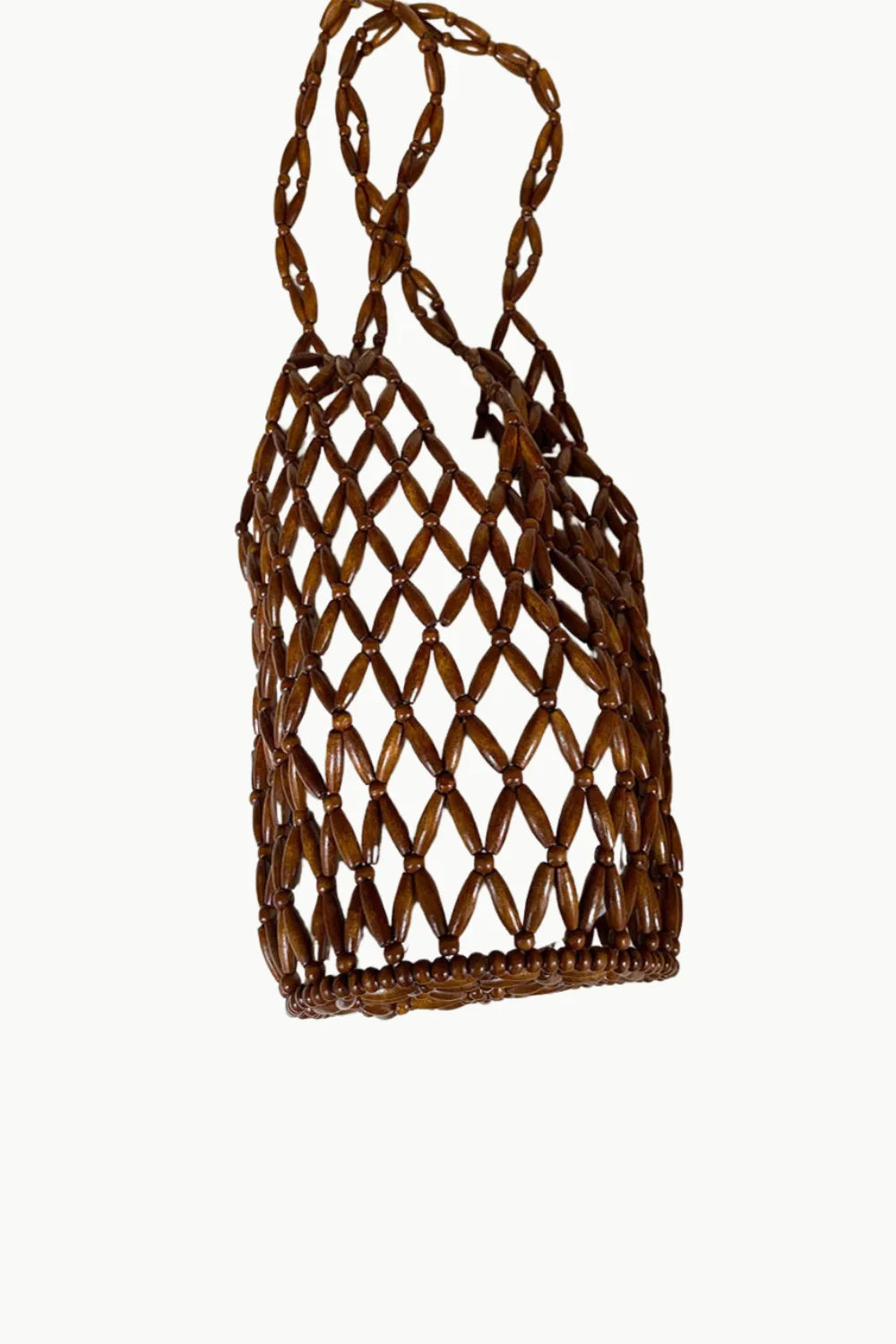 Dark brown beaded tote bag with beaded handles, stylish beaded tote for accessories