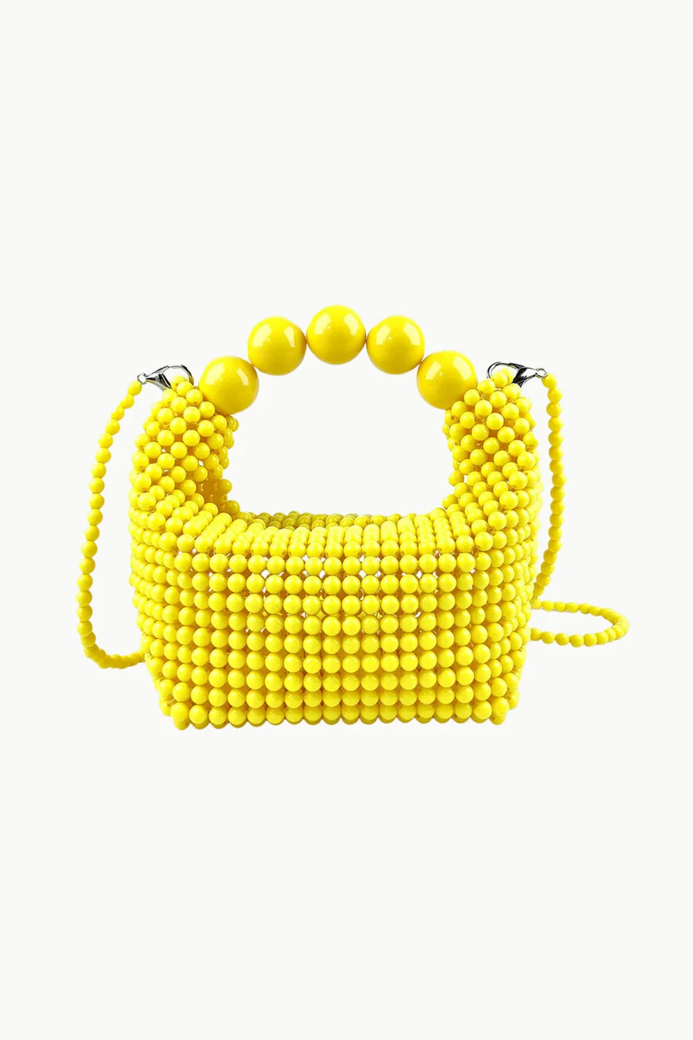 Yellow Beaded Handbag with top handle and shoulder strap, stylish beaded handbag accessory