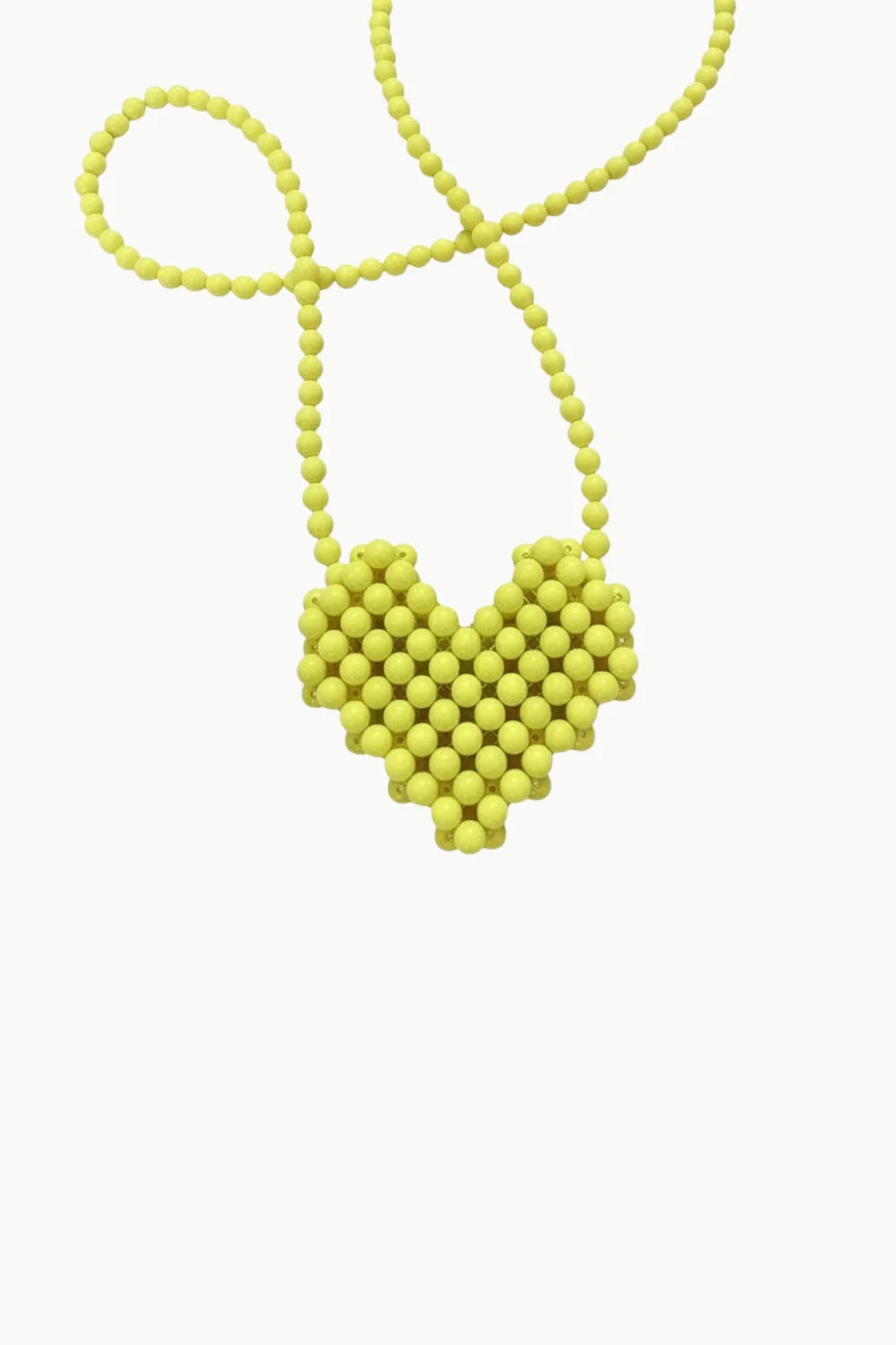 Yellow mini beaded heart-shaped necklace displayed with Yellow Mini Beaded Bag
